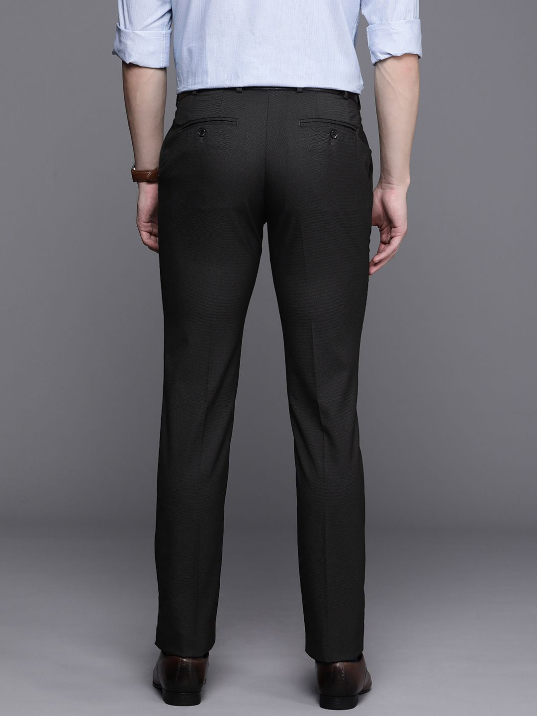 Raymond Men Self Design Mid-Rise Textured Slim Fit Formal Trousers