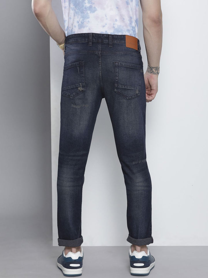 The Indian Garage Co Men Navy Blue Slim Fit Light Fade Stretchable Jeans