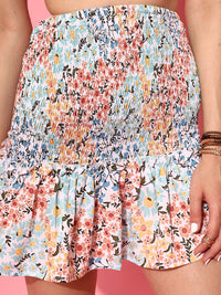 STREET 9 Women White & Blue Printed Flared Mini Skirt