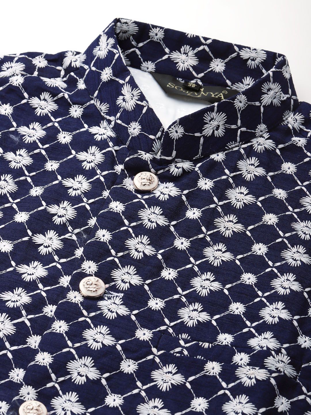 SOJANYA Lelaki Motif Etnik Biru Laut & Hijau Sulam Kurta Churidar