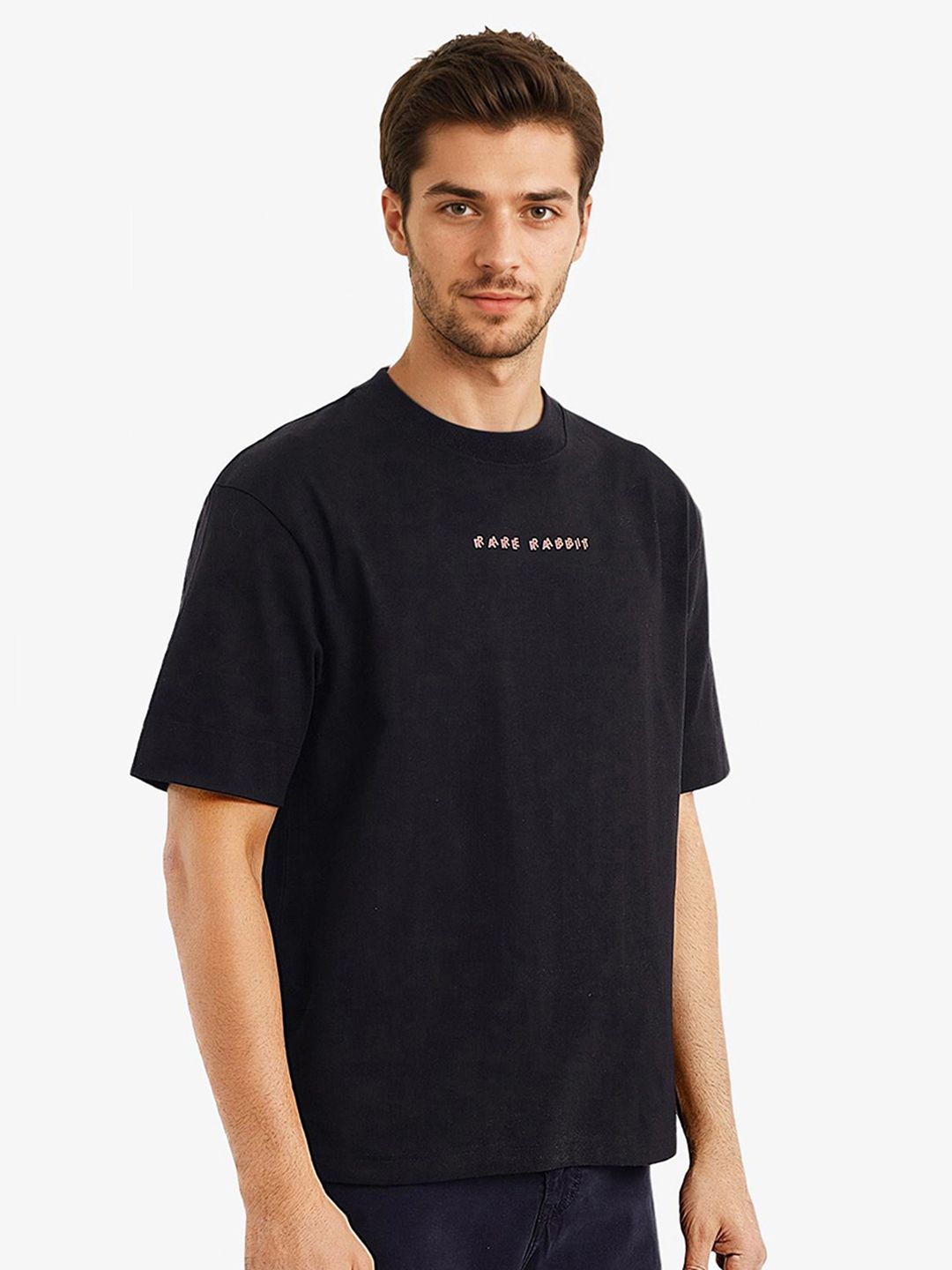 RARE RABBIT Men Graphic Printed Round Neck Cotton Oversized T-Shirt