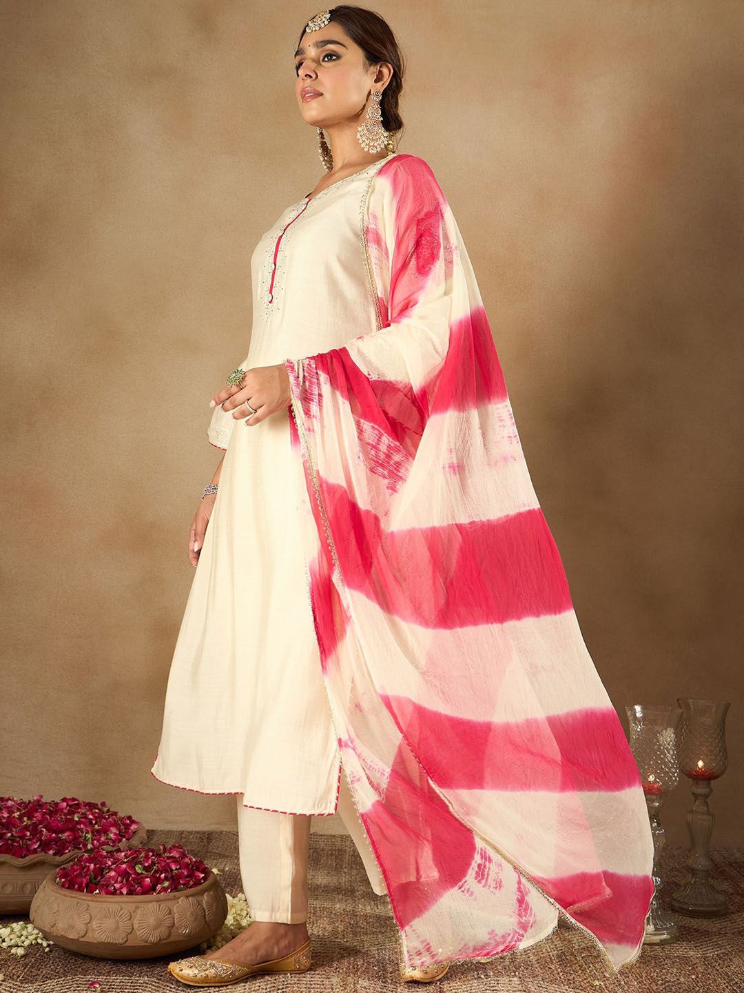Indo Era Women Ethnic Motifs Embroidered Regular Kurta with Trousers & With Dupatta