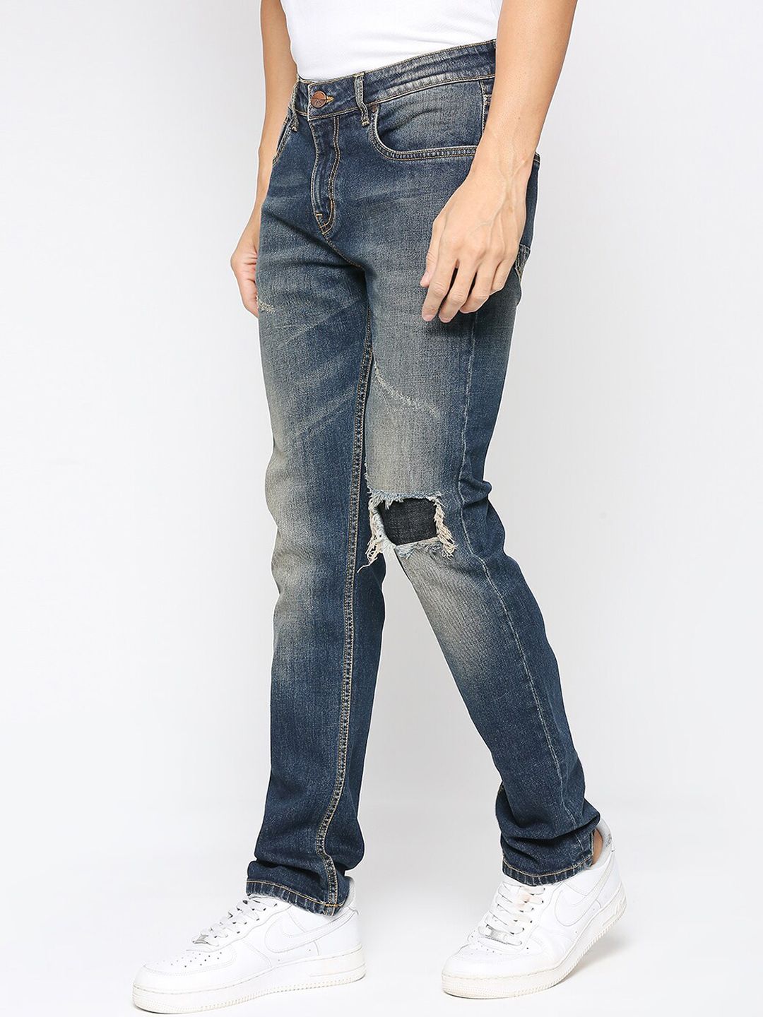 Being Human Men Slim Fit Mid-Rise Heavy Fade Medium Shade Mildly Distressed Jeans