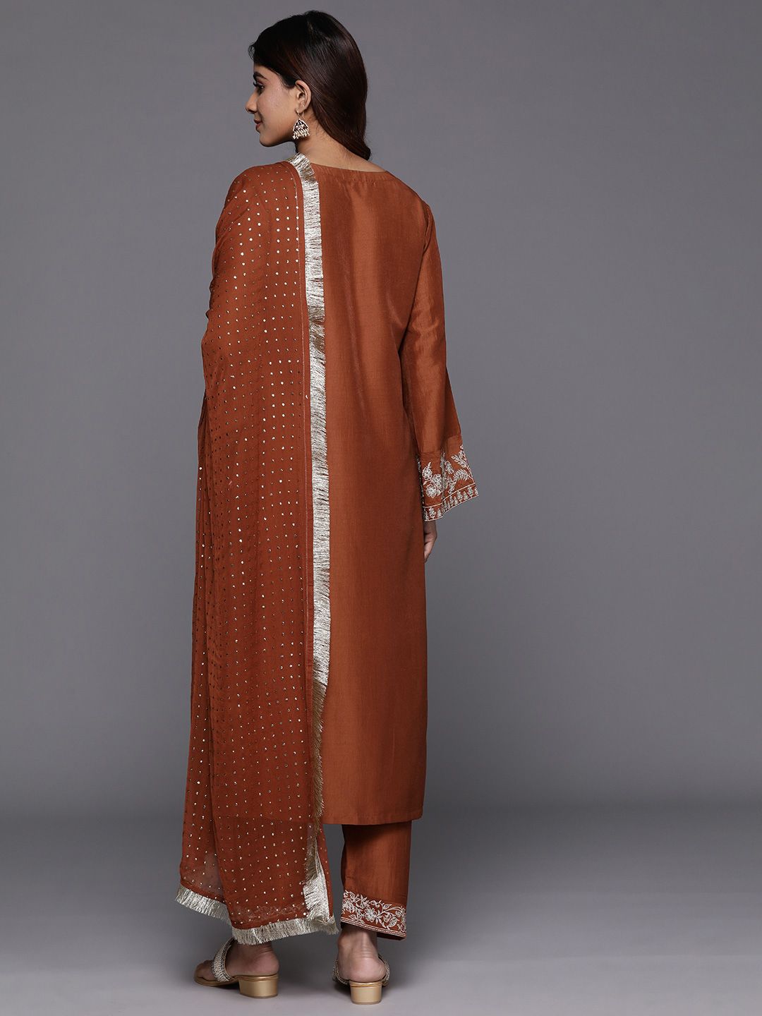 Varanga Ethnic Motifs Zari Embroidered Kurta with Trousers & Dupatta