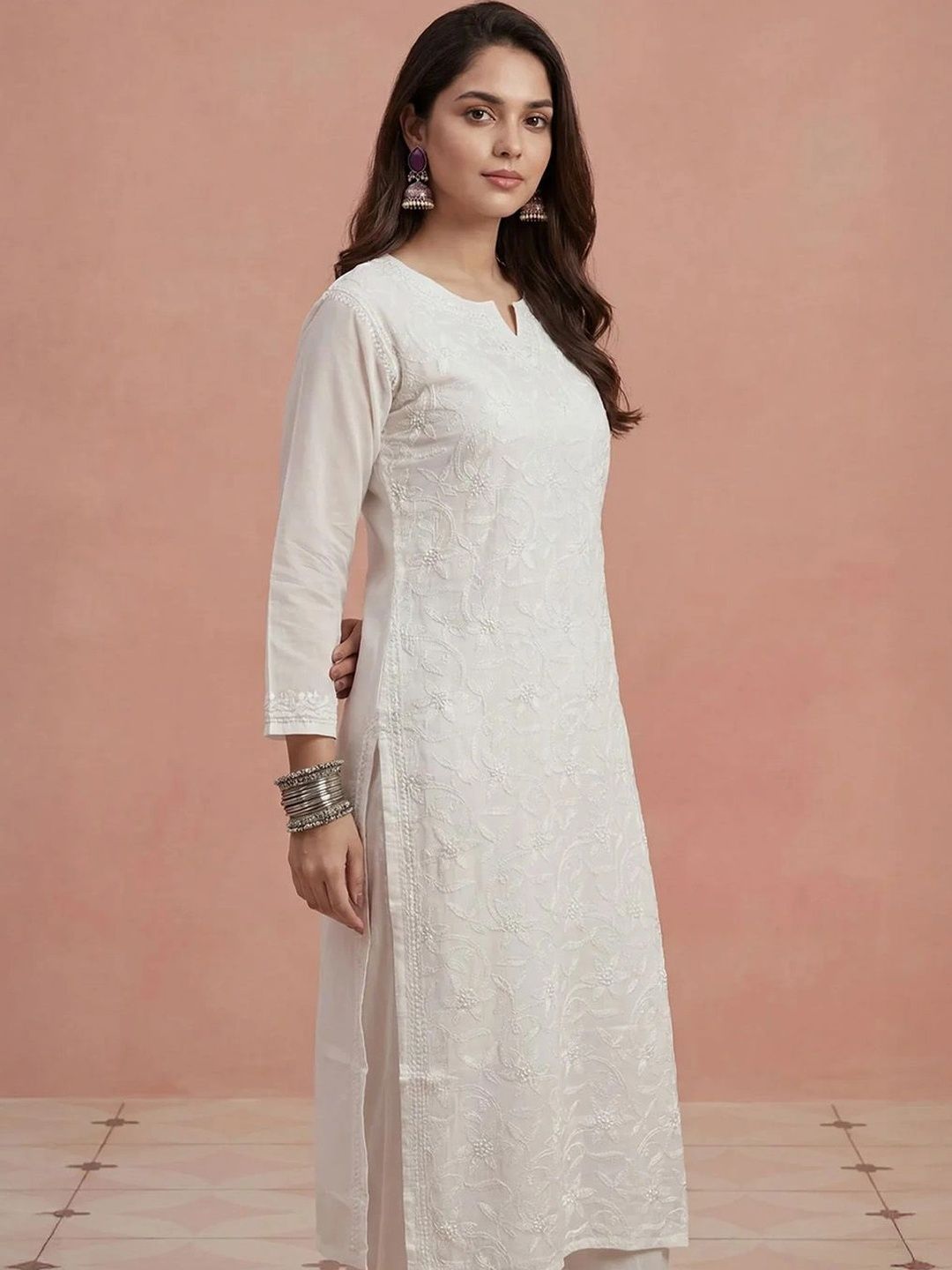Rumah Wanita Chikankari Sulam Kurta Chikankari