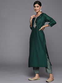 Varanga Women Green Ethnic Motifs Embroidered Kurta with Trousers & With Dupatta