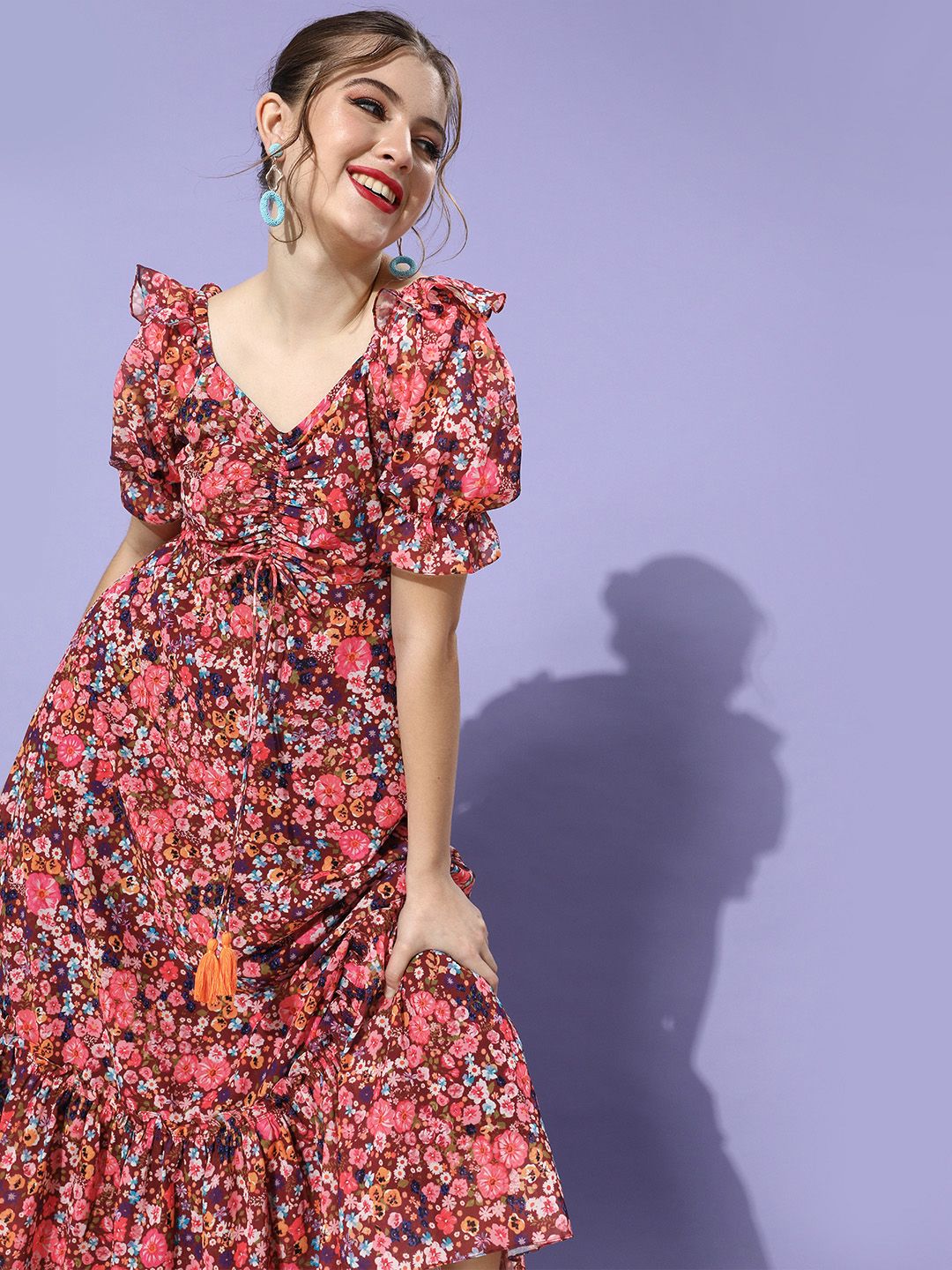 Miss Chase Women Elegant Multi-Coloured Floral Tiered Dress