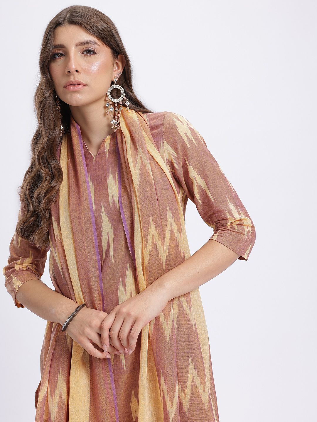 Anouk Women Ikat Printed Pure Cotton Kurta with Trousers & Dupatta