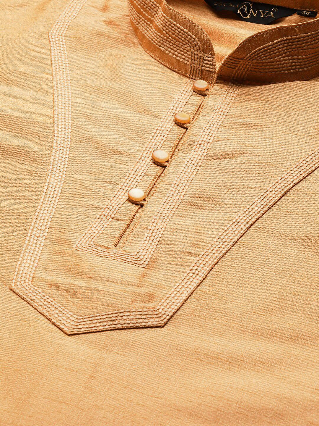SOJANYA Men Beige Solid Straight Kurta
