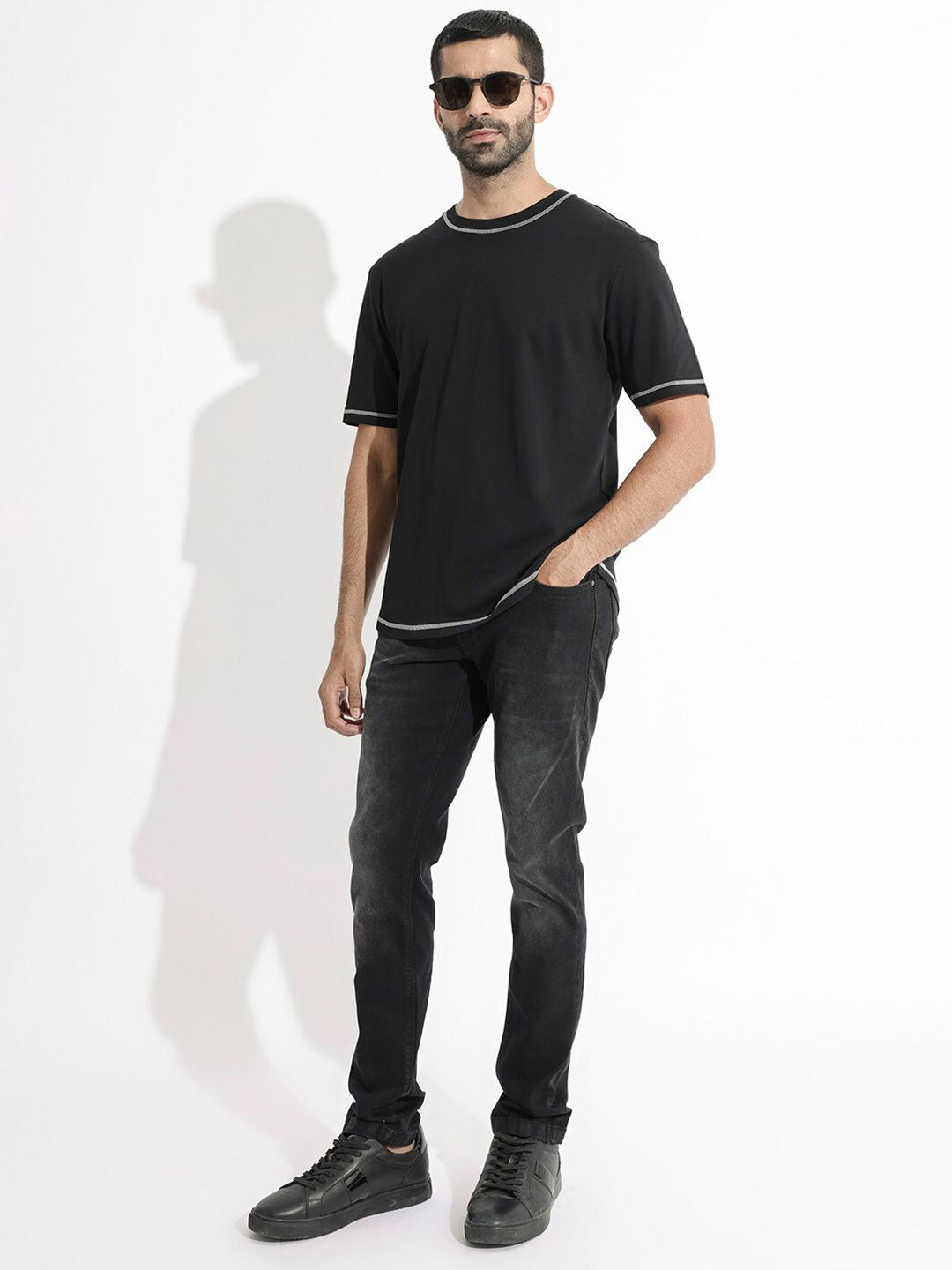 RARE RABBIT Men Rings-4 Slim Fit Solid Polo Collar Pure Cotton T-Shirt