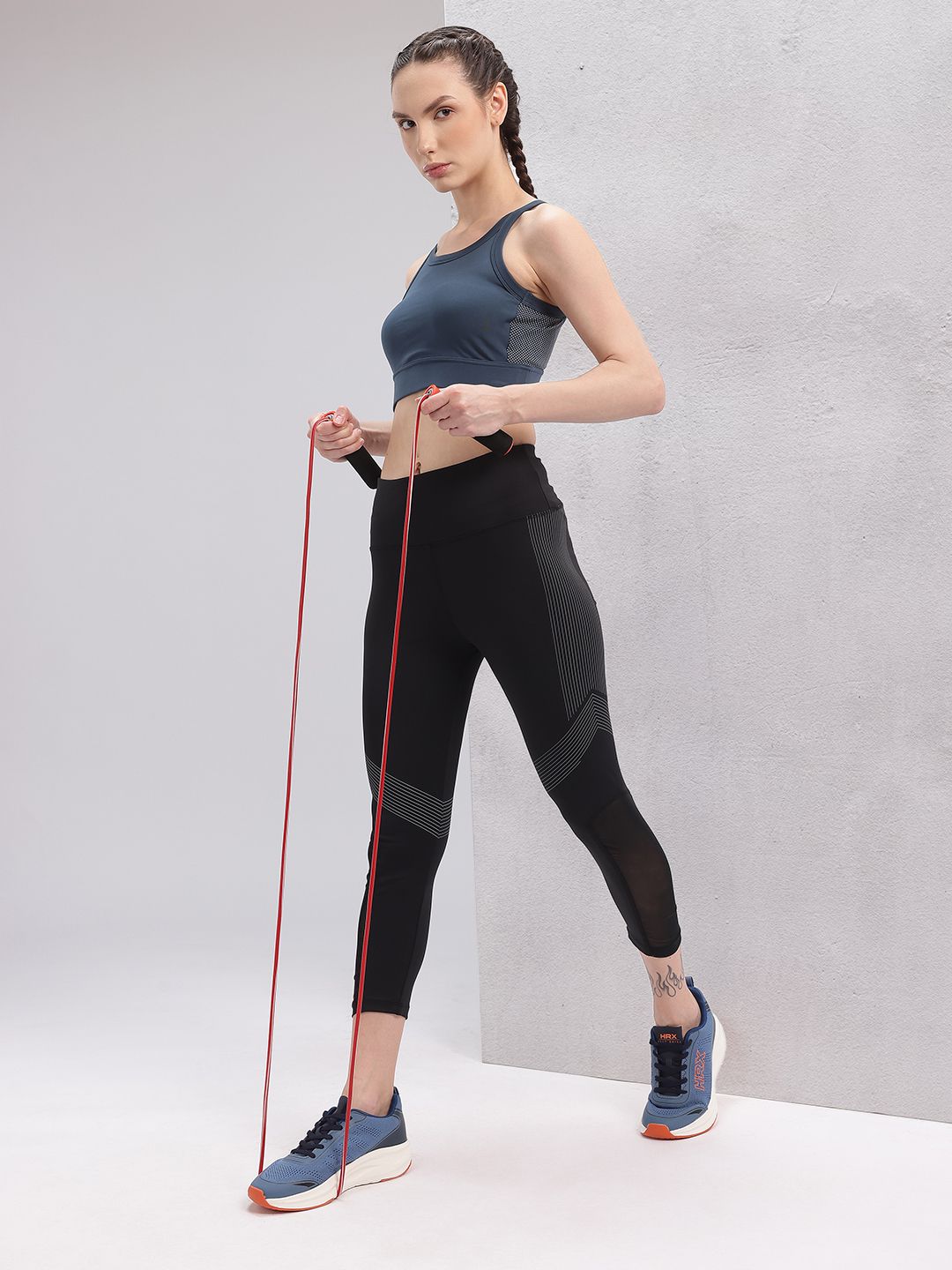 HRX by Hrithik Roshan Women Striped Mesh Rapid-Dry Cropped Training Tights