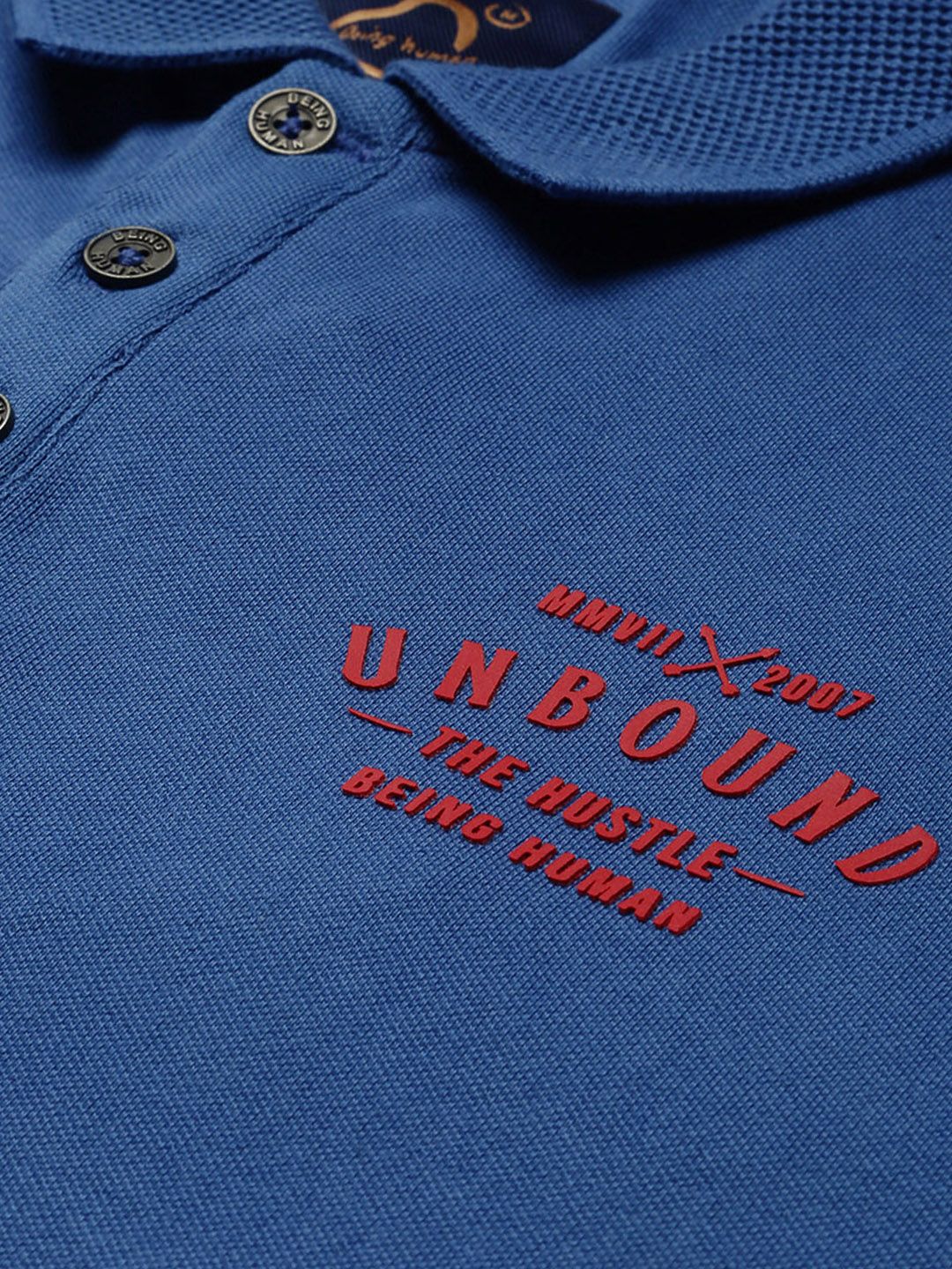 Being Human Men Blue Printed Polo Collar T-shirt