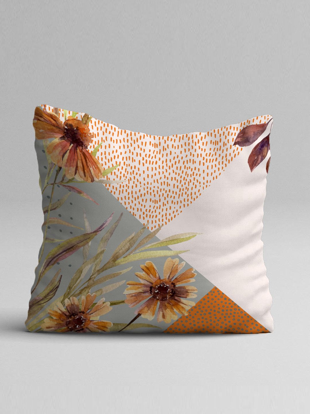 STITCHNEST Set Of 5 Yellow & Green Floral Square Cushion Covers