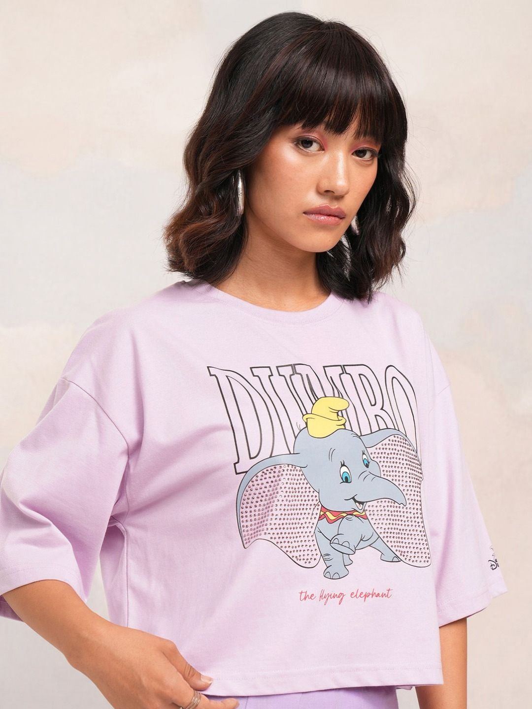 Tokyo Talkies Women Dumbo Printed Round Neck Boxy Tshirt