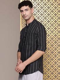House of Pataudi Mandarin Collar Striped Rozana Kurta