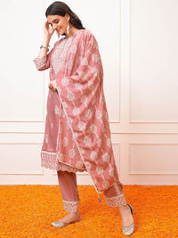 Vishudh Rose Ethnic Motifs Embroidered Regular Kurta with Trouser & Dupatta