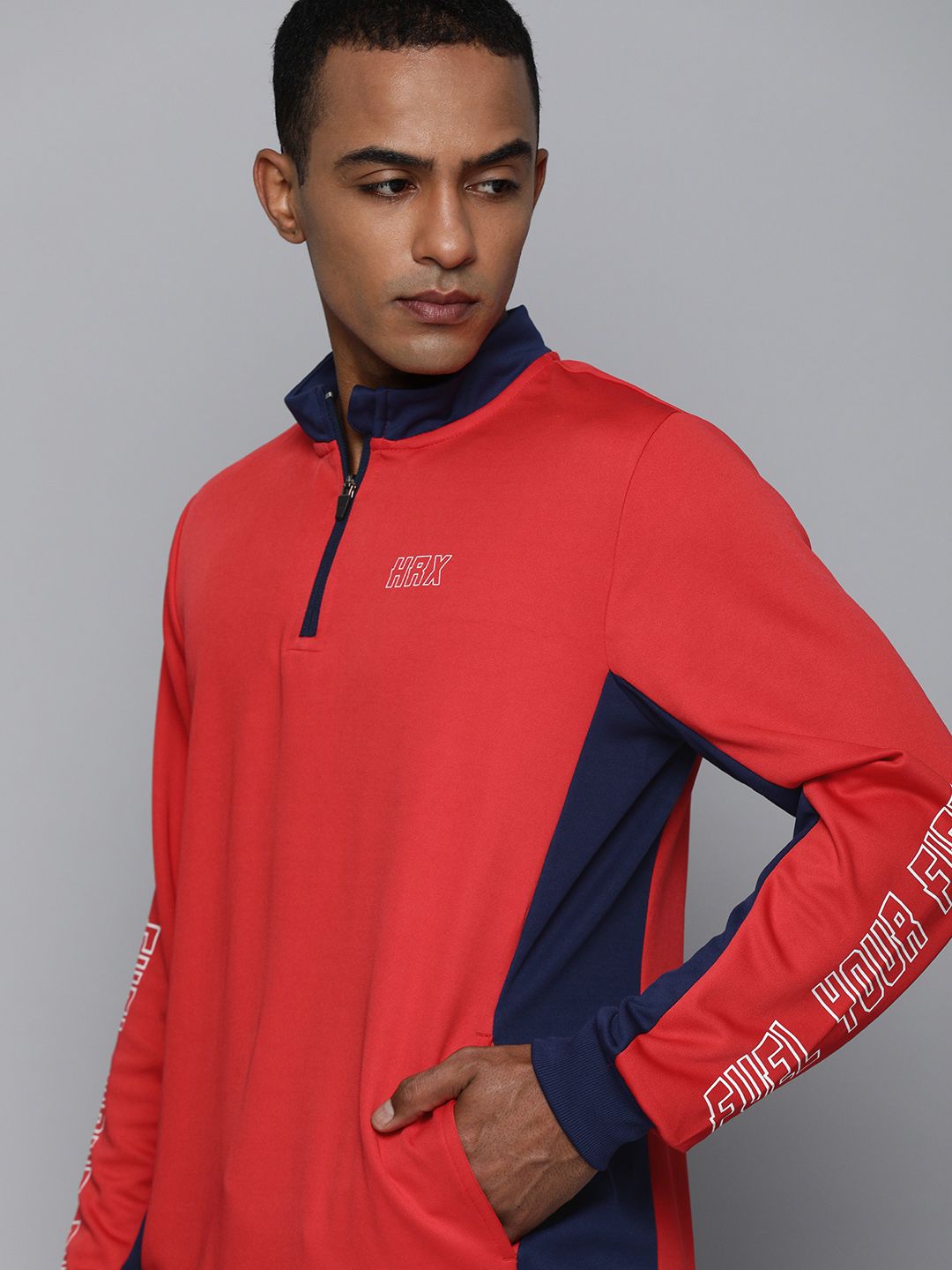 HRX By Hrithik Roshan Lifestyle Men High Risk Red Rapid-Dry Colourblock Sweatshirt