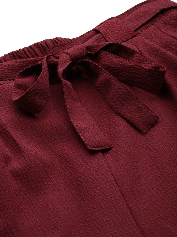 all about you Women Textured Pleated Trousers with Belt
