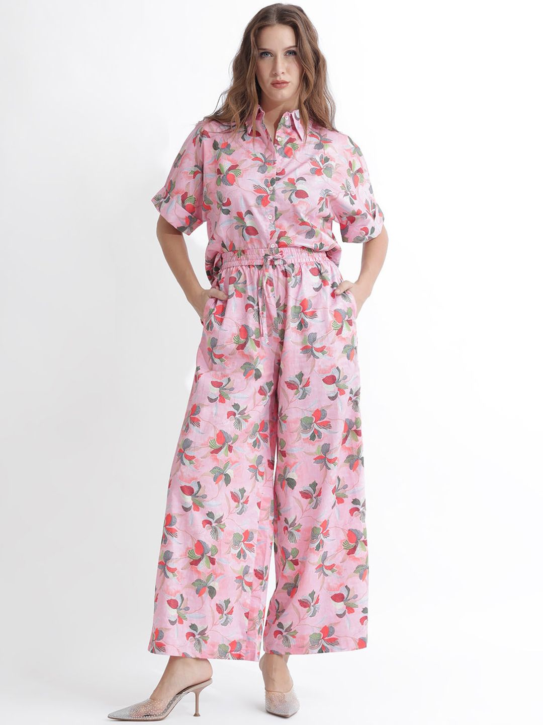 RAREISM Women Floral Printed High Rise Cotton Parallel Trousers