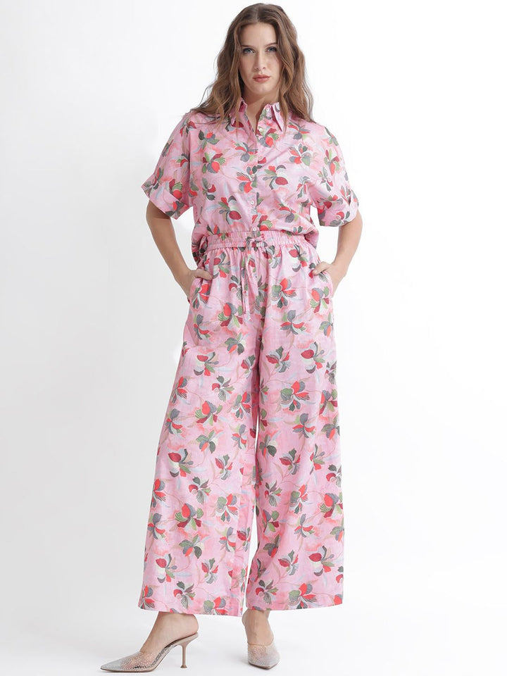 RAREISM Women Floral Printed High Rise Cotton Parallel Trousers