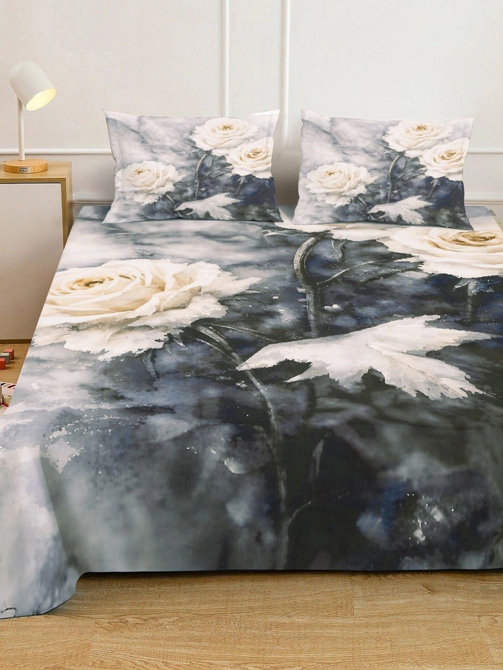 Moda Rapido X KLOTTHE Grey & White Floral 400 TC King Bedsheet with 2 Pillow Covers