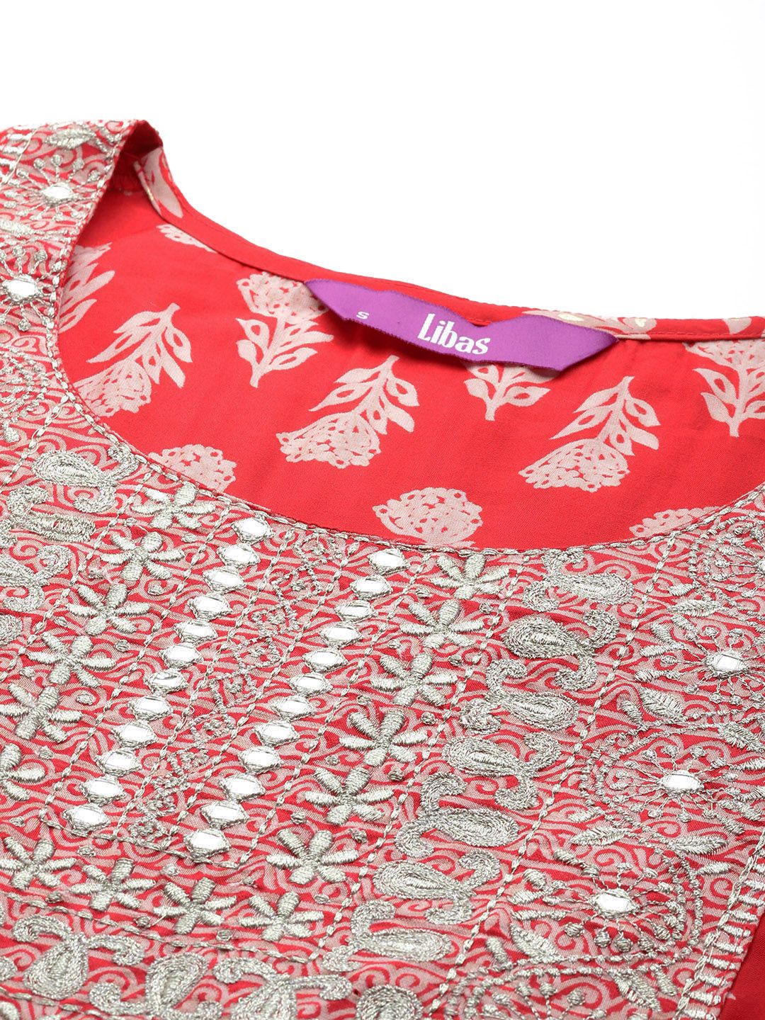 Libas Women Floral Printed Pleated Gotta Patti Kurta with Trousers & With Dupatta