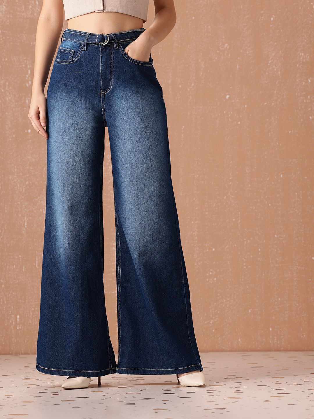all about you Women Wide Leg High-Rise Heavy Fade Stretchable Jeans