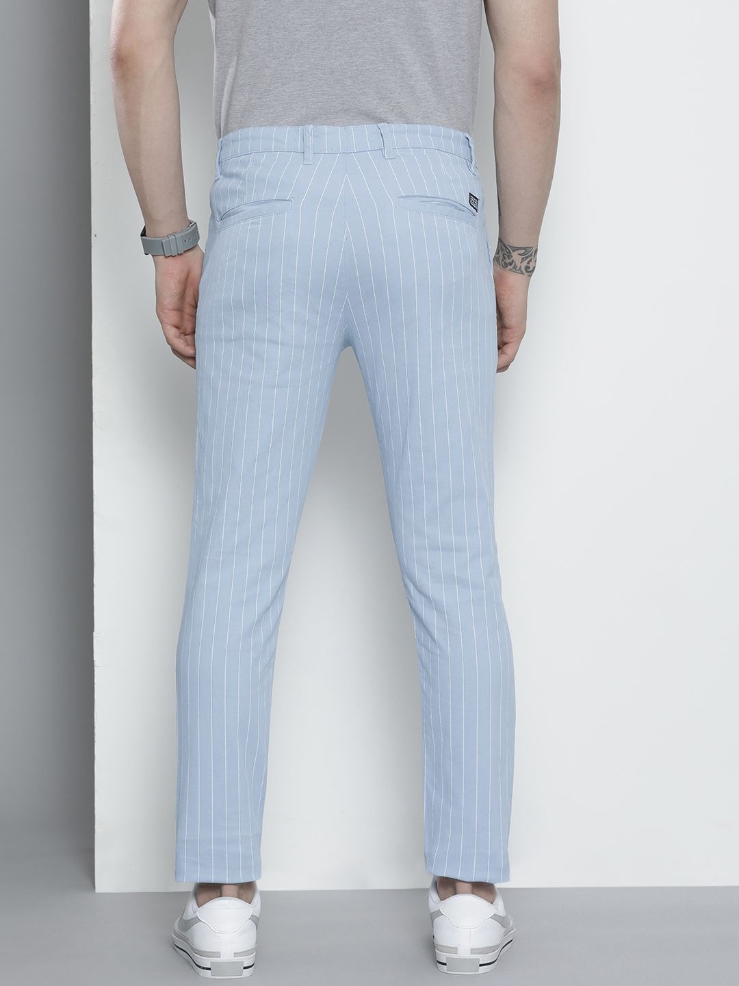 The Indian Garage Co Men Blue Striped Trousers