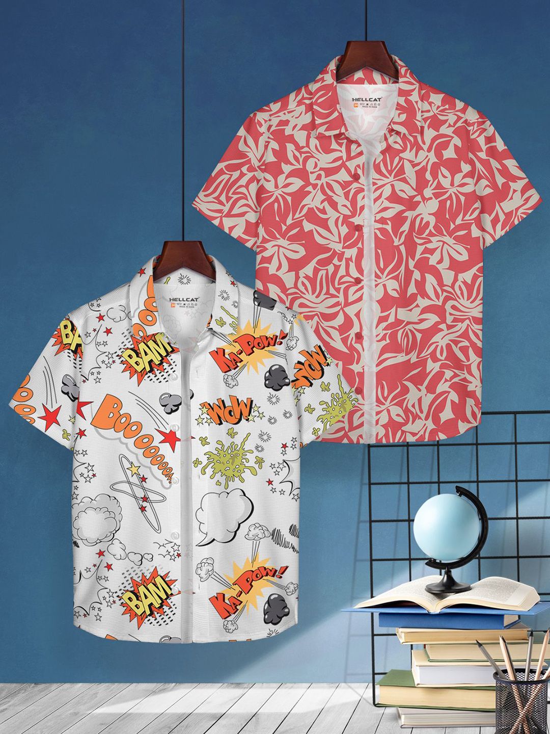 HELLCAT Boys Pack of 2 Cotton Opaque Printed Casual Shirt