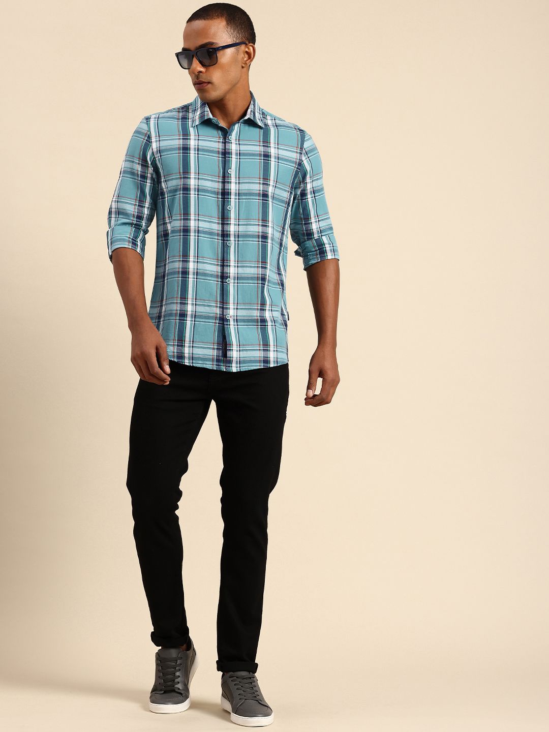 Being Human Slim Fit Opaque Pure Cotton Checked Casual Shirt
