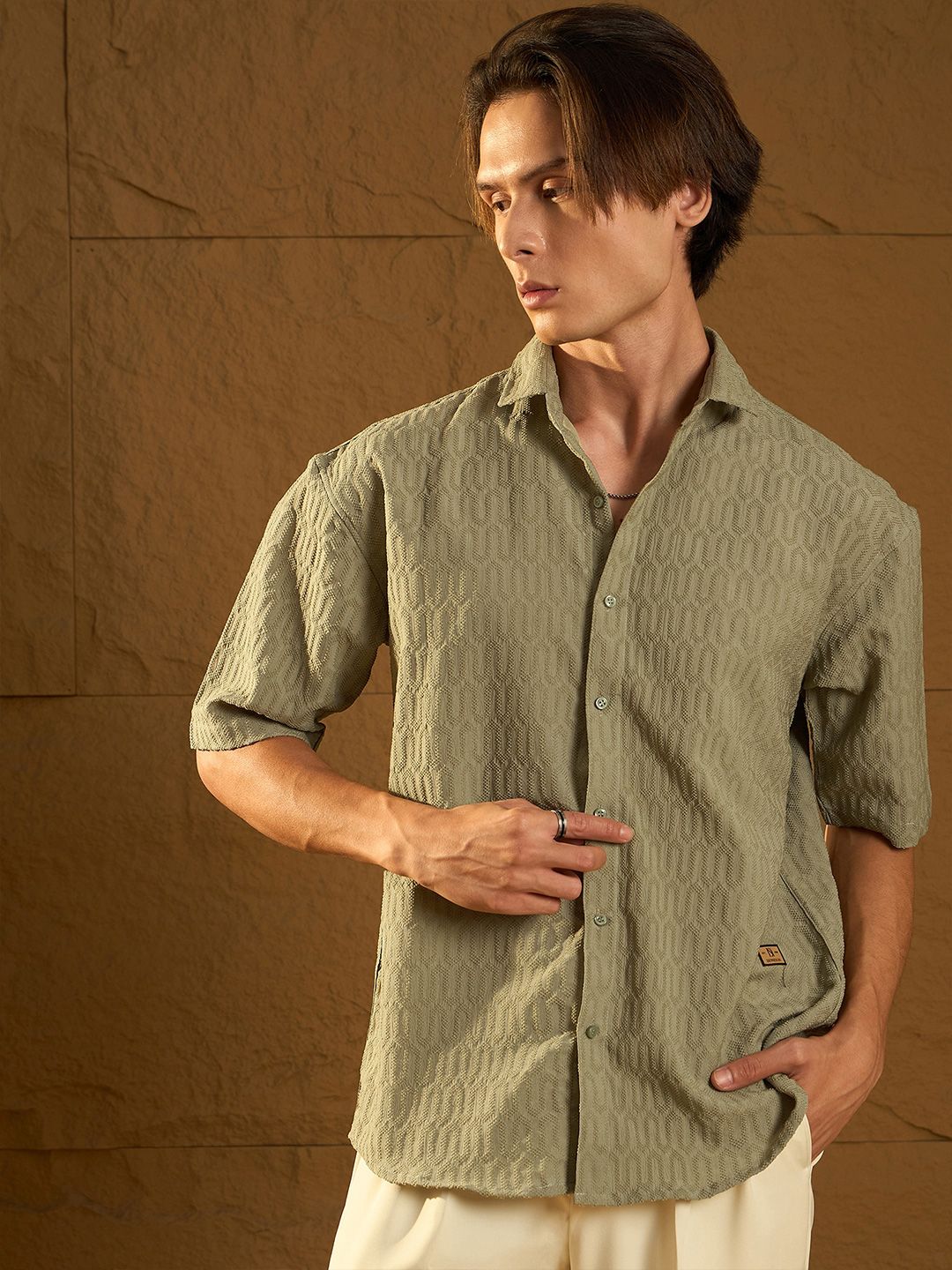 Dennison Men Drop Shoulder Oversized Textured Shirt