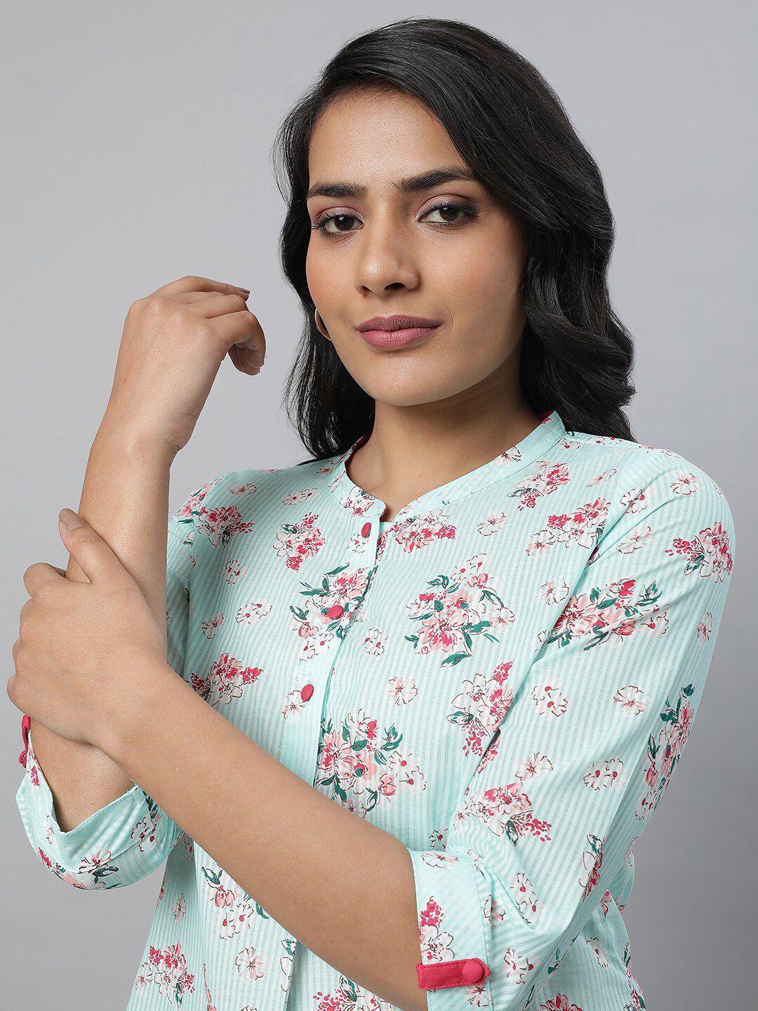 AURELIA Floral Printed Pure Cotton Pleated Kurti