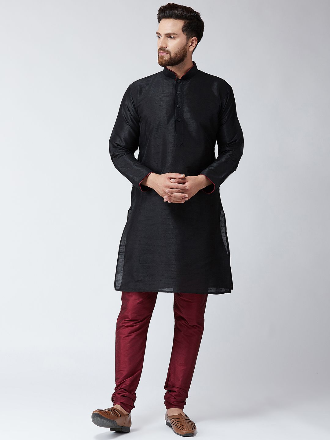 SOJANYA Men Black Solid Straight Kurta