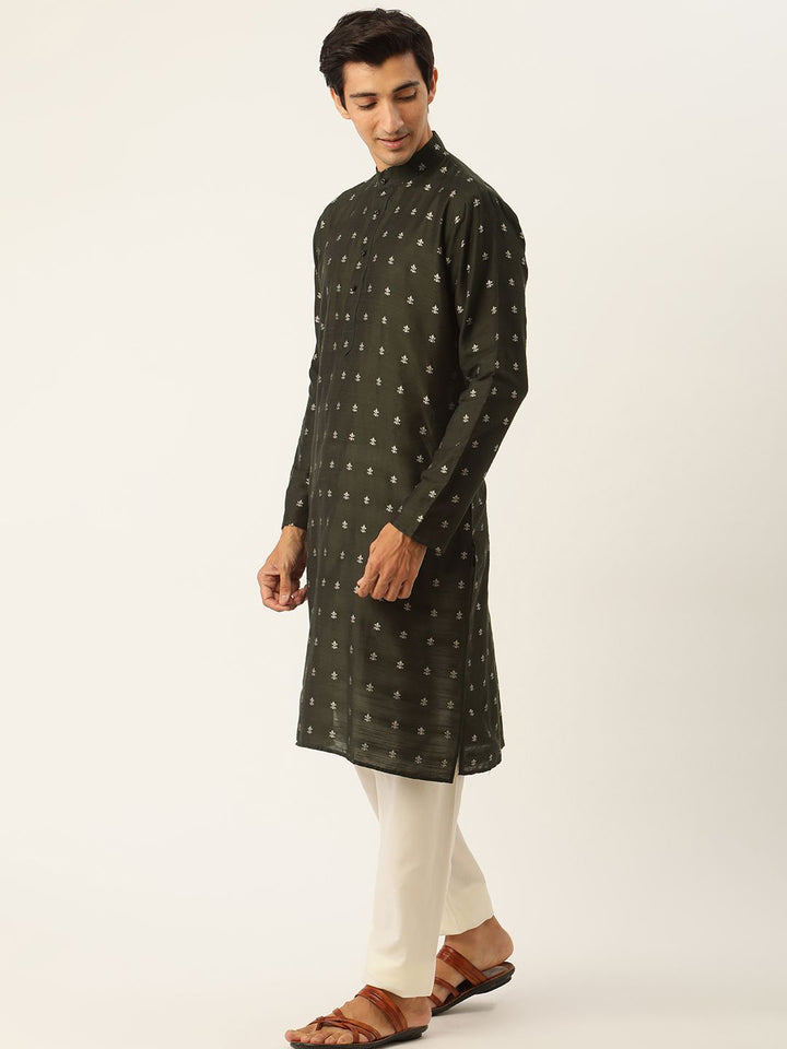 SOJANYA Men Green Ethnic Motifs Kurta Set With Nehru Jacket