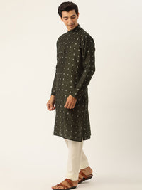 SOJANYA Men Green Ethnic Motifs Kurta Set With Nehru Jacket