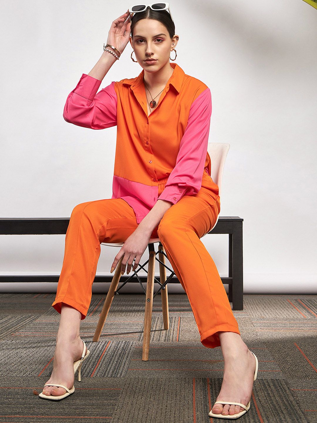 SASSAFRAS Orange Colorblocked Shirt & Trouser