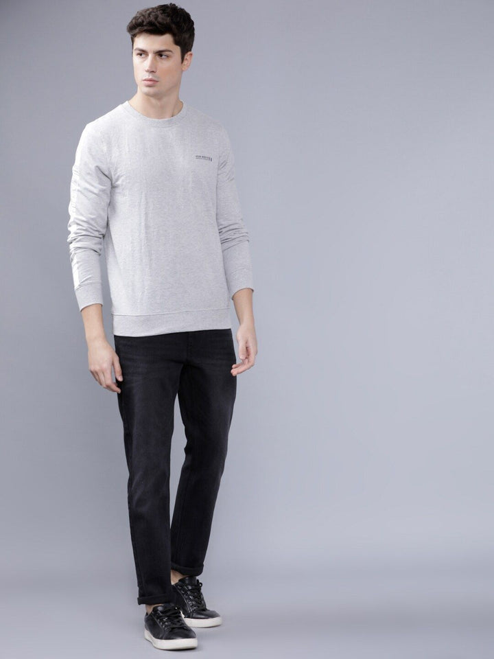 The Indian Garage Co Men Grey Melange Solid Hooded Sweatshirt