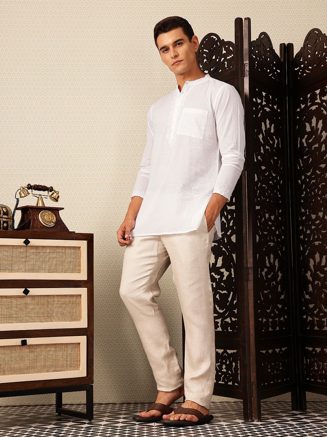 House of Pataudi Striped Pure Cotton Jashn Kurta
