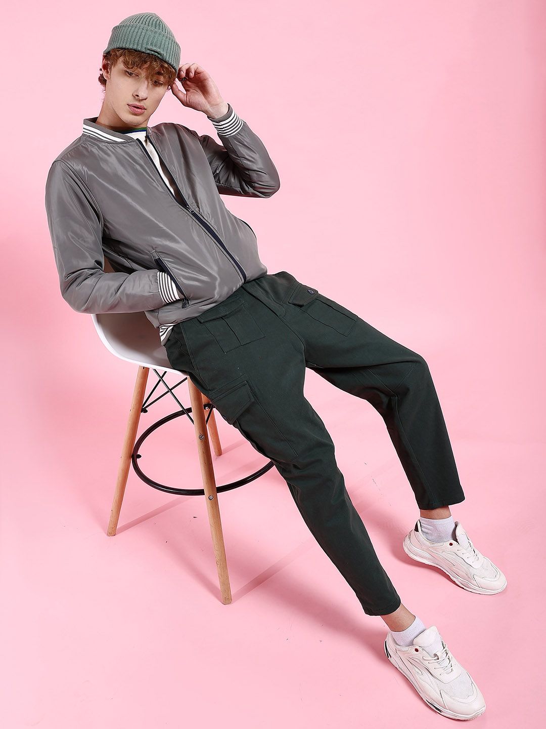 The Indian Garage Co Grey Mock Collar Bomber Jacket