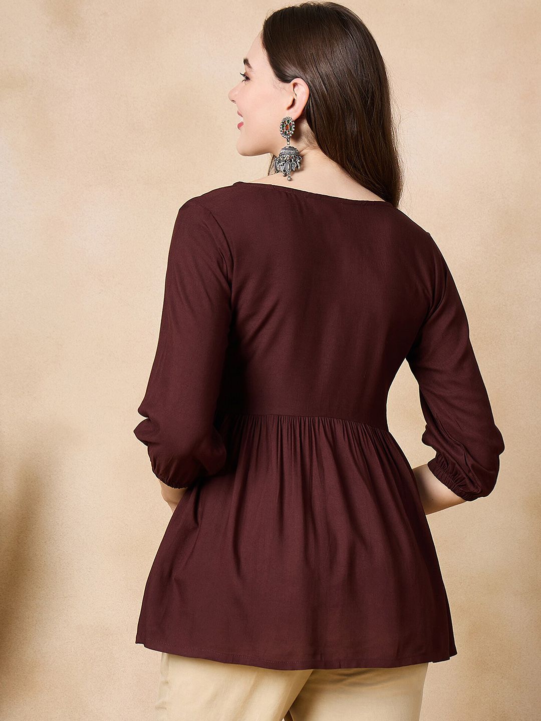 Anouk Women Floral Embroidered Flared Sleeves Thread Work Kurta