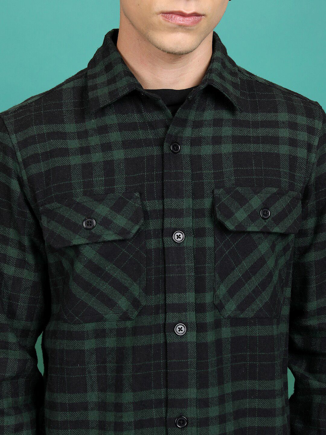 HIGHLANDER Checked Spread Collar Long Sleeves Flannel Checked Shirt
