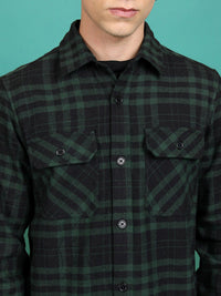 HIGHLANDER Checked Spread Collar Long Sleeves Flannel Checked Shirt