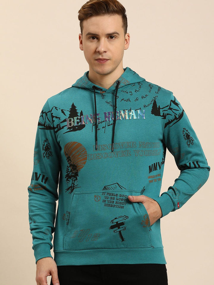 Being Human Men Graphic Printed Pure Cotton Hooded Sweatshirt
