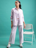 Tokyo Talkies Purple Striped Cotton Shirt With Trouser Co-Ords