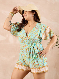 Berrylush Curve Plus Size V-Neck Printed Playsuit