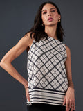 AND Checked Round Neck Styled Back Top