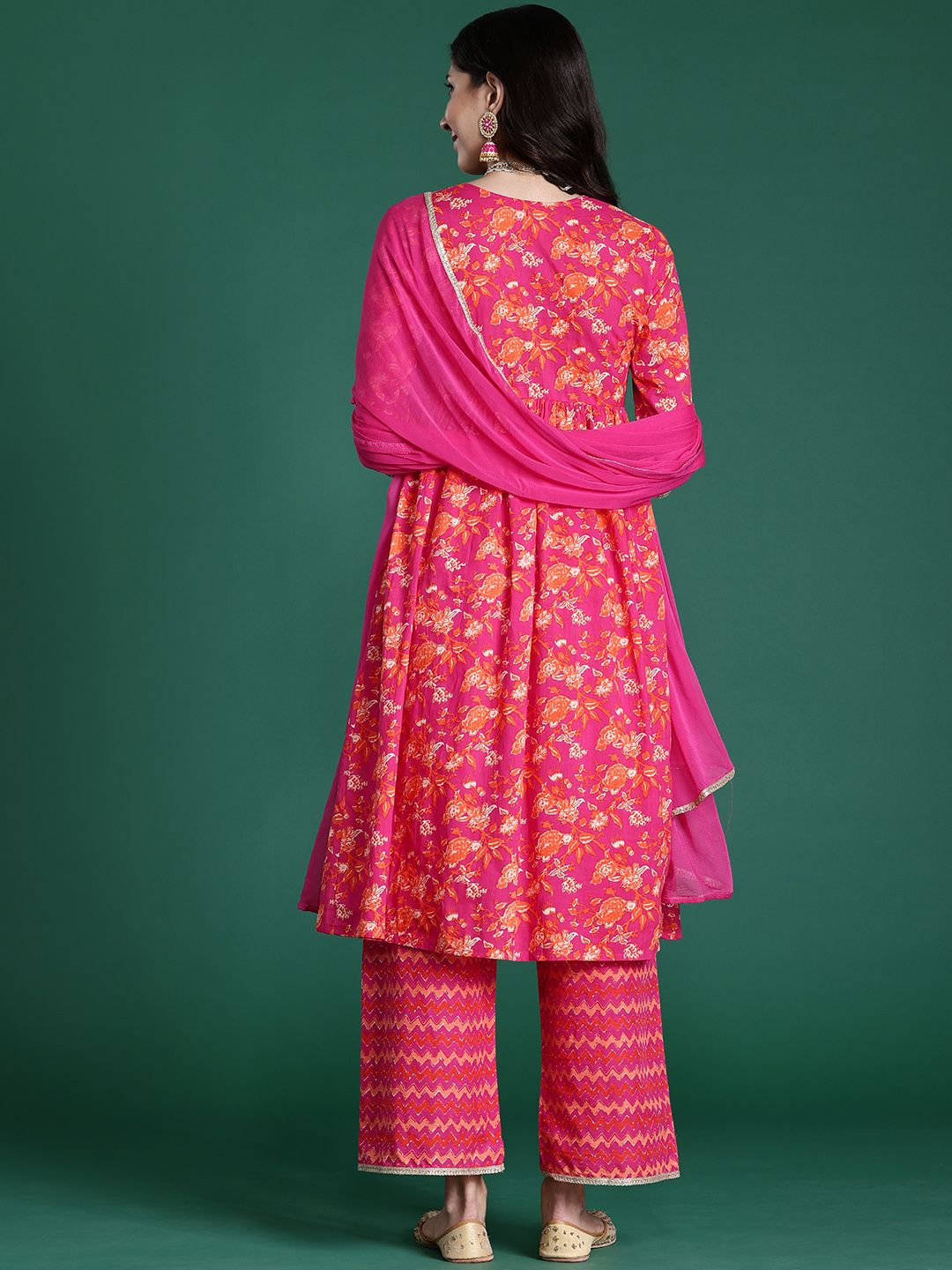 Indo Era Women Floral Printed Regular Pure Cotton Kurta with Palazzos & With Dupatta