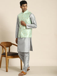 SOJANYA Men Woven Design Kurta with Churidar with Nehru Jacket
