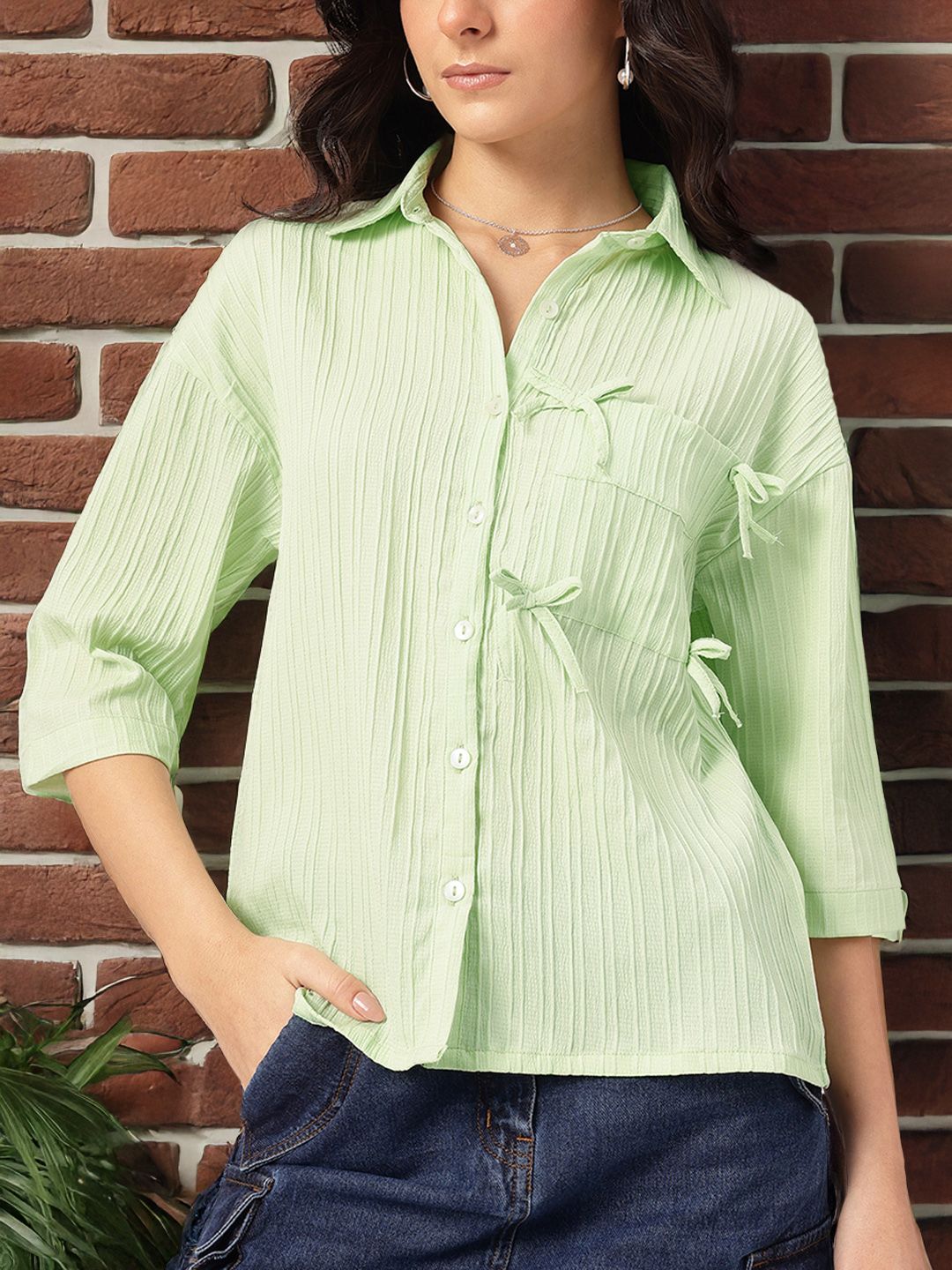 DressBerry Alluring Innocence Rippled Stripes Shirt