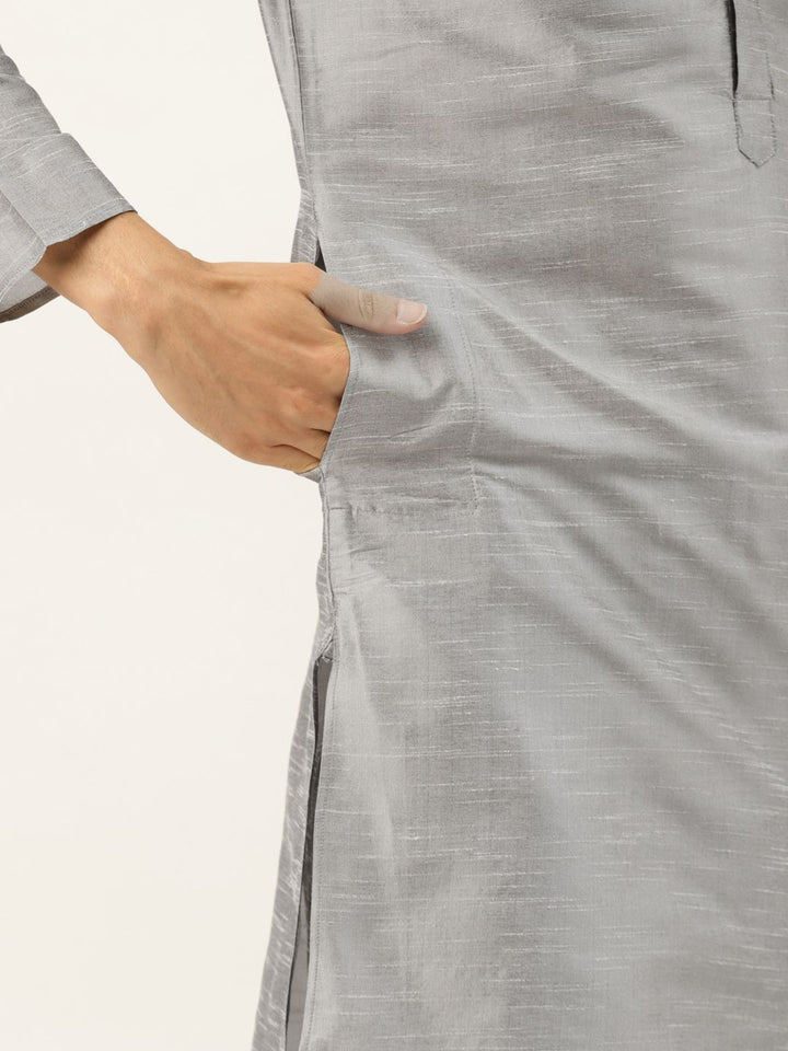 SOJANYA Set Kurta Solid Kelabu Lelaki Dengan Jaket Bersulam